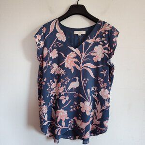 Ladies SZ L Ann Taylor Loft Green Floral Popover